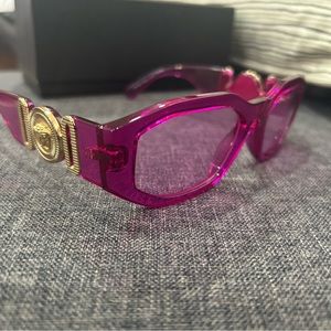transparent fuchsia Versace biggie sunglasses